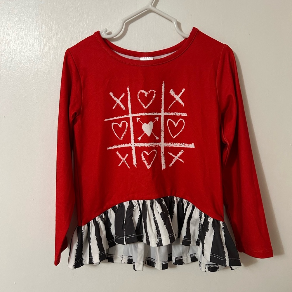 Red Long Sleeve Kids Top with Heart Design
